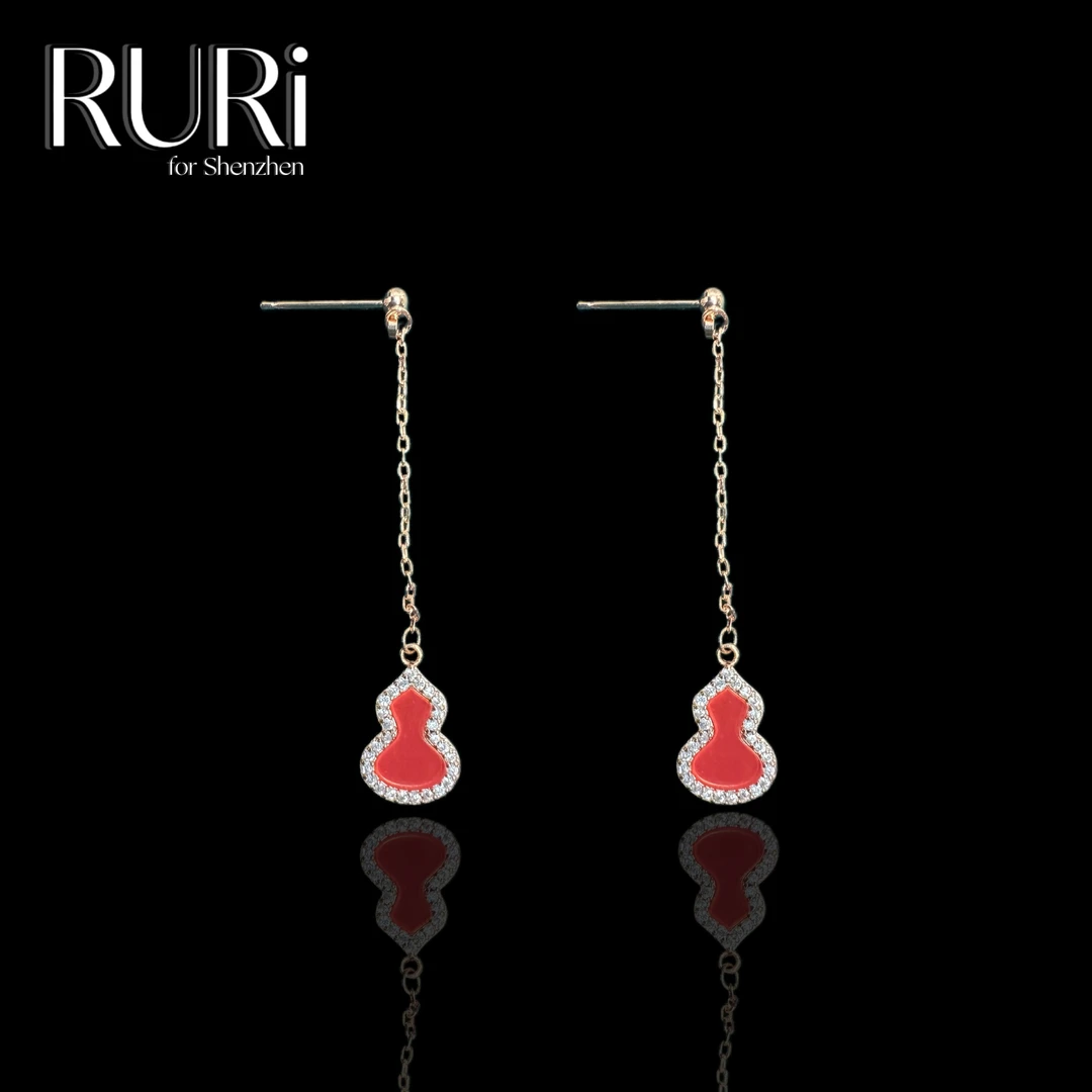 铜合金合成锆石耳饰 简约轻奢时尚红色葫芦长条流苏扫肩857