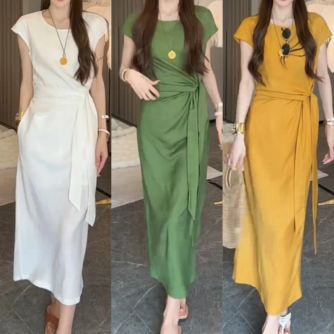 2025夏季新款时尚修身显瘦款女气质网红洋气连衣裙百搭款G6032