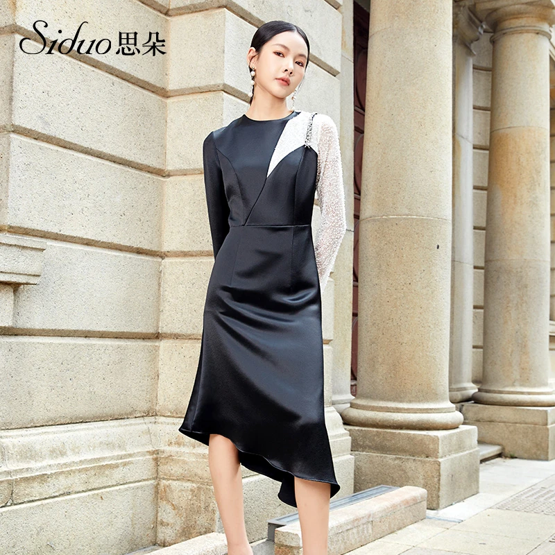 【思朵】S23246长款优雅气质时尚修身显瘦女士名媛收腰秋季礼服