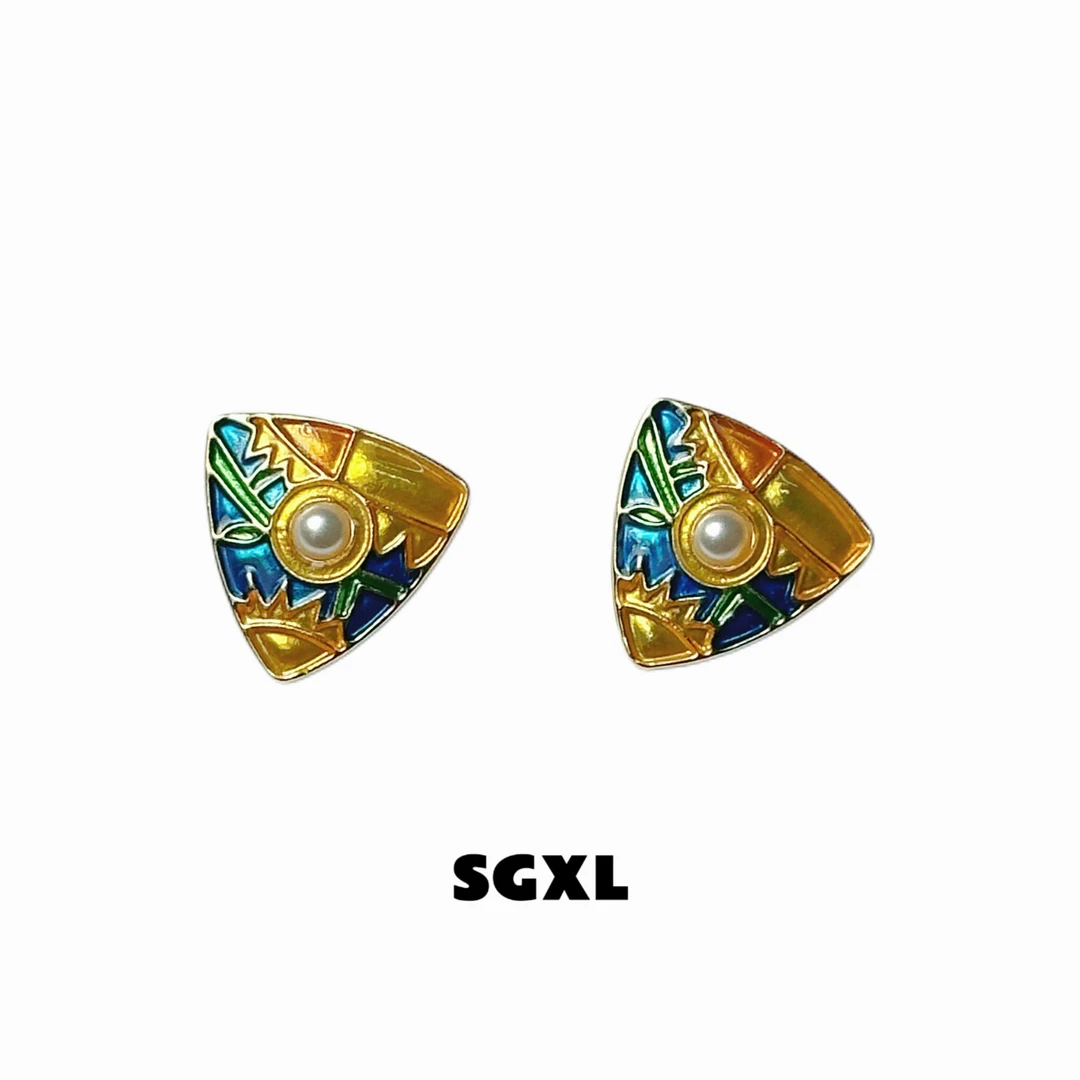 钛钢耳饰 SGXL绿色vintage复古精美三角形耳环