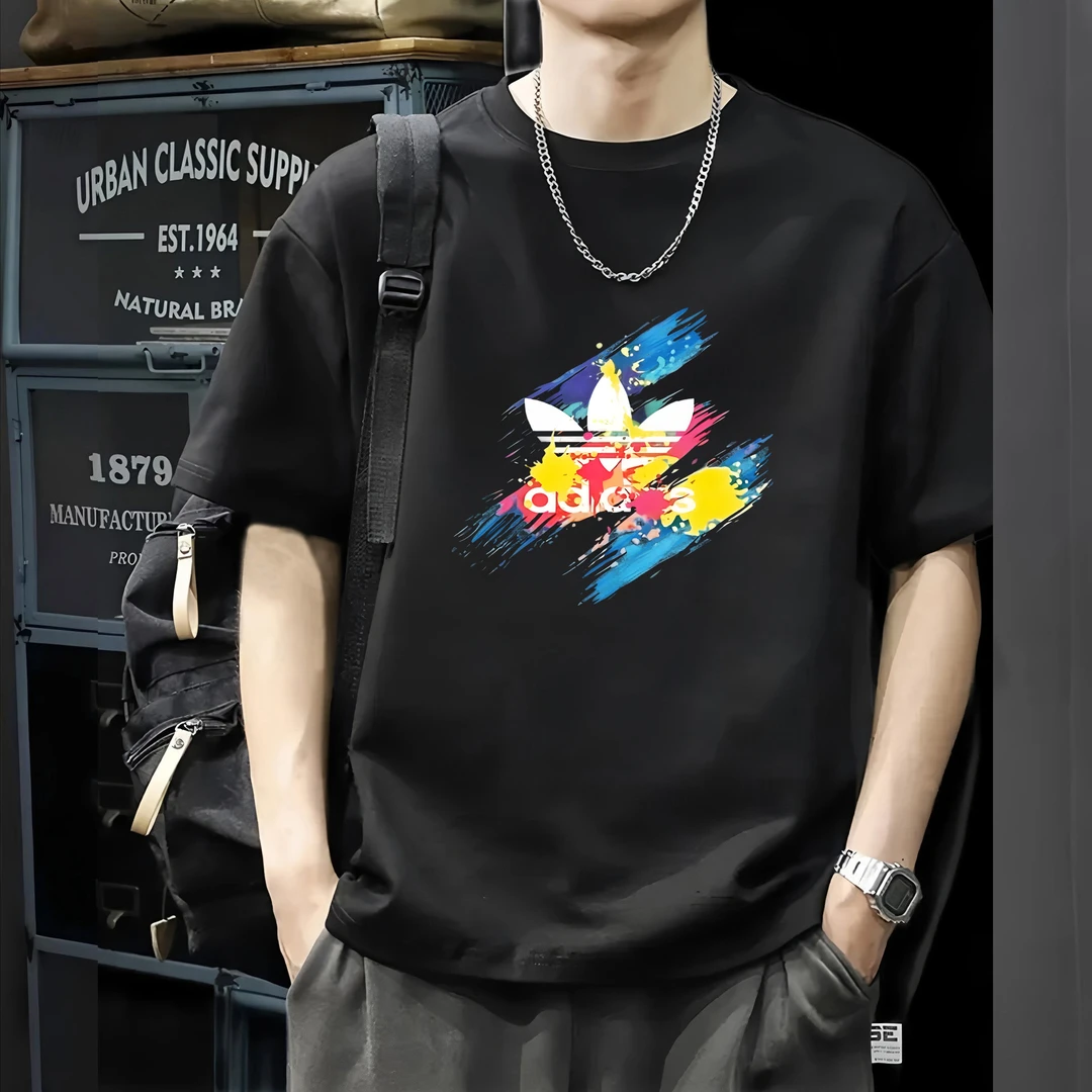 正品印花纯棉男士简约短袖夏季潮男休闲t恤百搭潮流港风T恤上衣