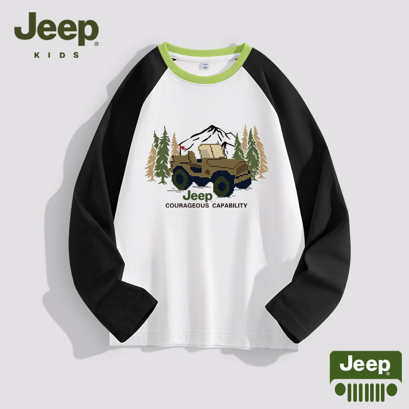 Jeep吉普童装男童长袖t恤中大童2025新款透气春装儿童户外休闲服