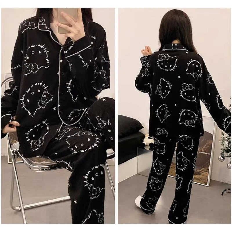 【黑色满印KITTY】-新款潮牌轻奢莱赛尔可外穿天丝棉居家服睡衣