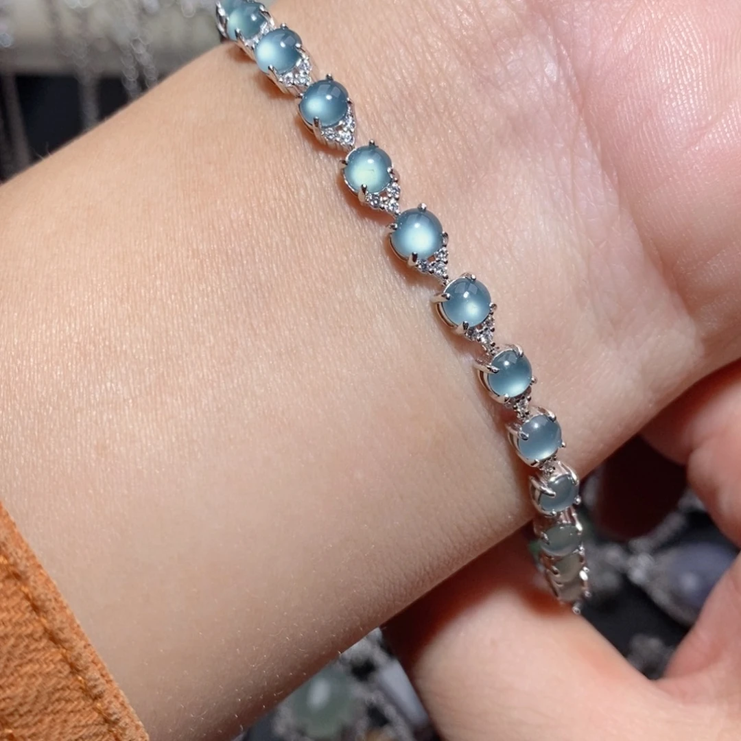 翡翠手链银S925镶嵌n j k i