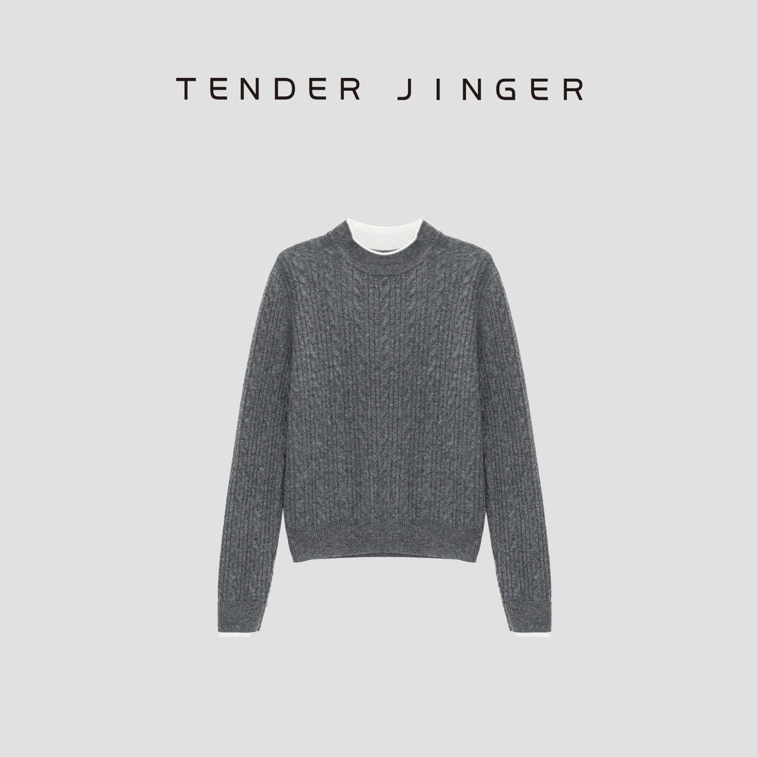 Tender Jinger【黑标】慵懒麻花假两件羊绒混纺针织衫T53YSY260Y