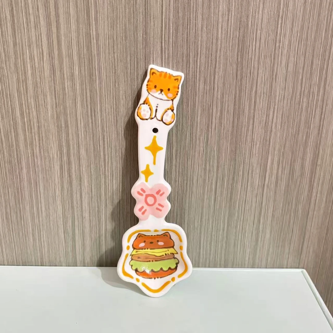 435小猫汉堡手绘陶瓷勺子