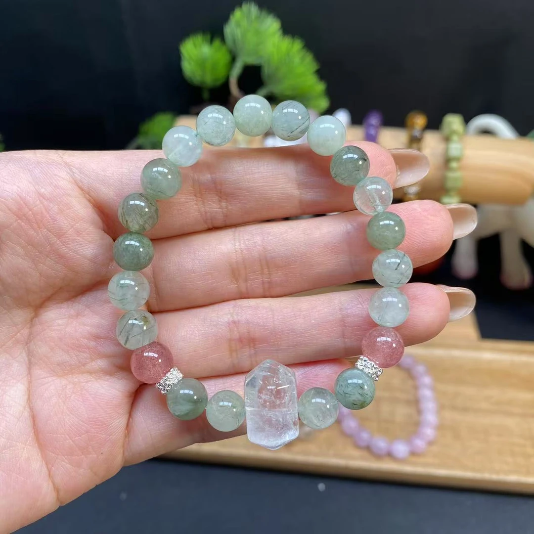 【绿发晶8m手串】A834搭配草莓晶白水晶随行路路通转运平安健康