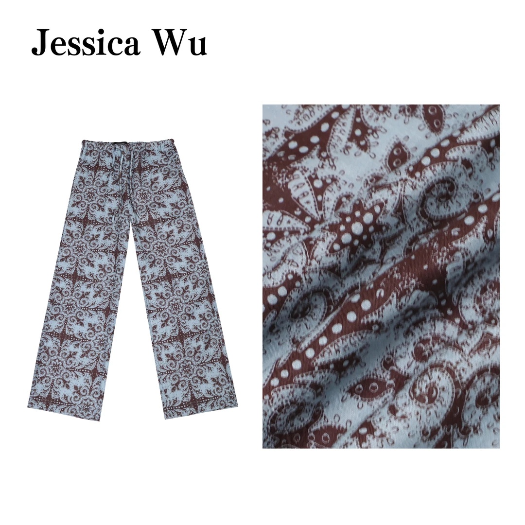 JESSICA WU精致小姐姐的遛弯裤~超舒适显瘦印花亚麻裤254303001