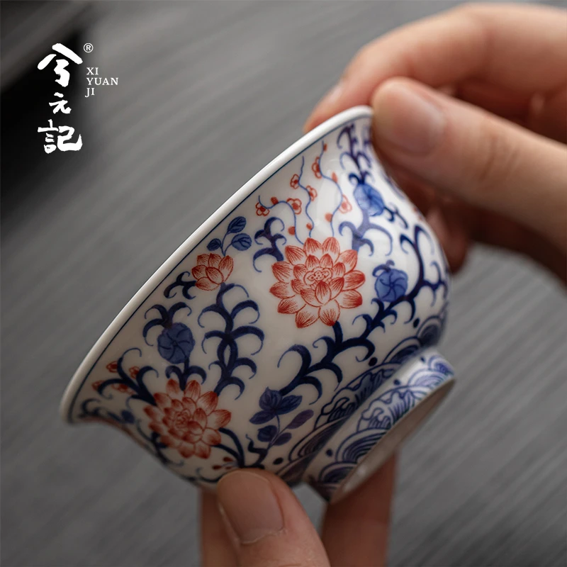 青花釉里红压手杯主人杯陶瓷茶杯单杯个人专用高档品茗杯单个茶盏