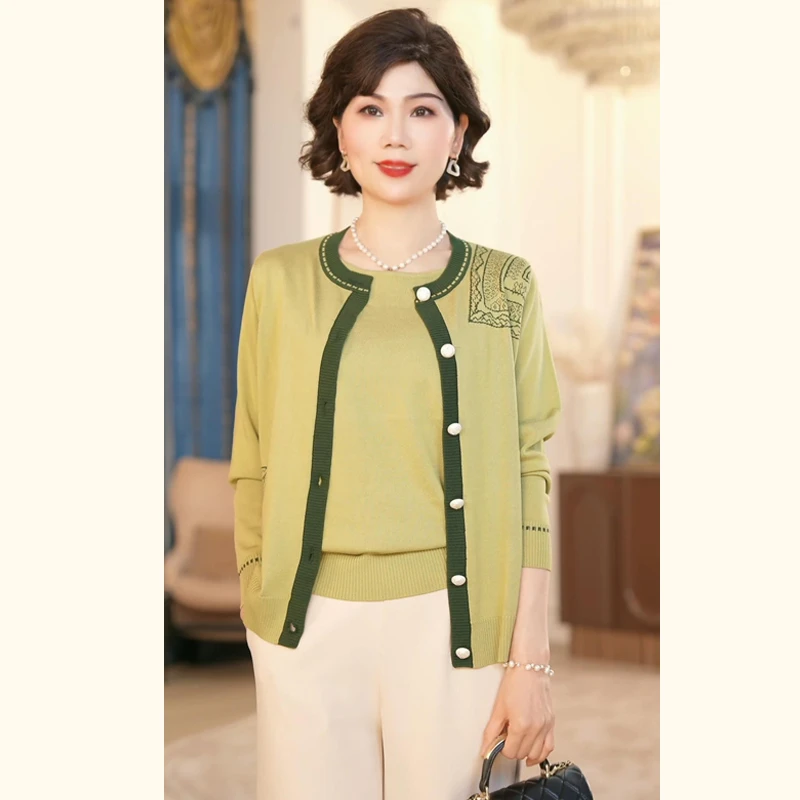 中年妈妈春装时尚短款两件套2025新款洋气质中老年女装开衫上衣服