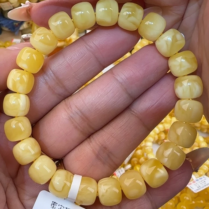 未镶嵌蜜蜡手链奶咖妖花老型手串