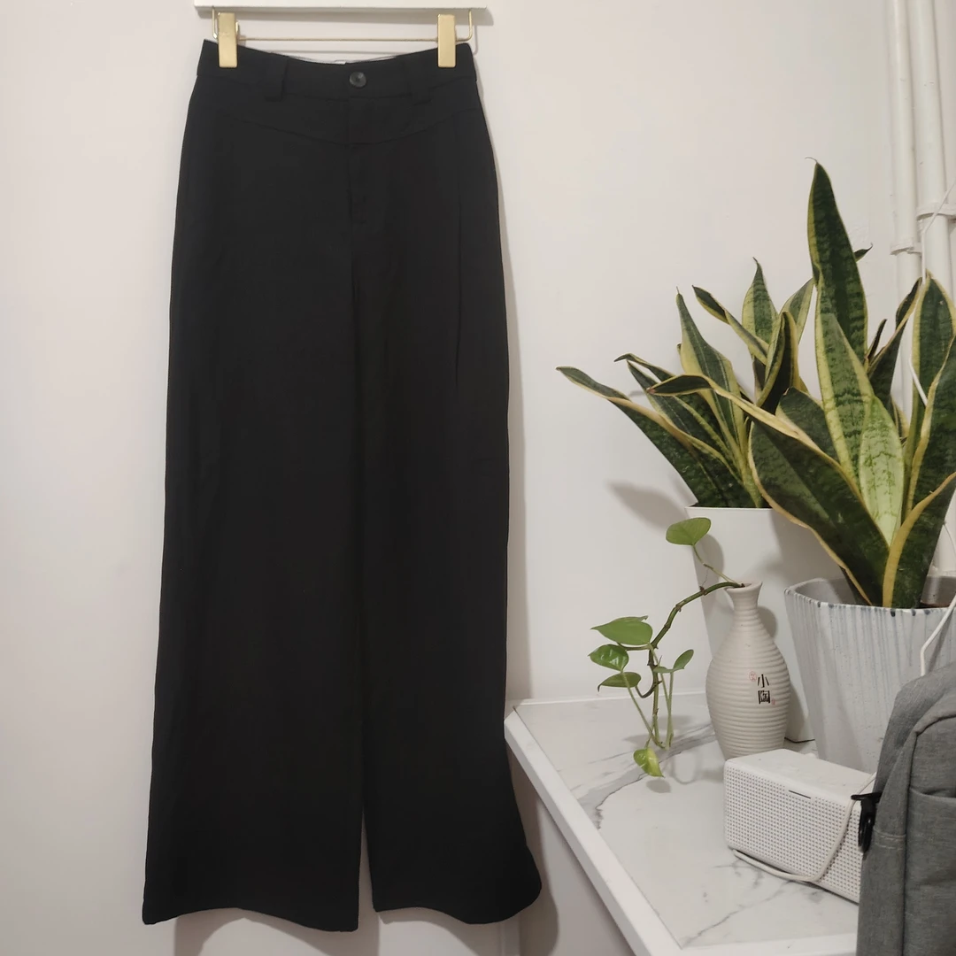 麦寻开春新品KCFBS06A黑色时尚宽腿裤洋气摩登风格百搭直筒高腰
