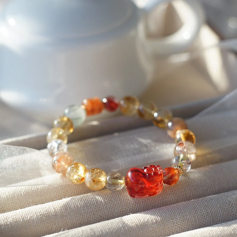 天然水晶黄塔晶貔貅招米手串牌局神器