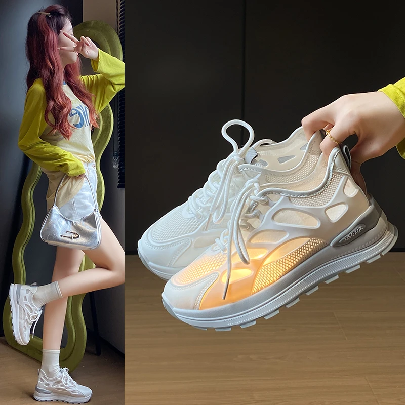 【外贸尾单】ins韩版新款老爹鞋女2025夏季跑步运动休闲网面透气