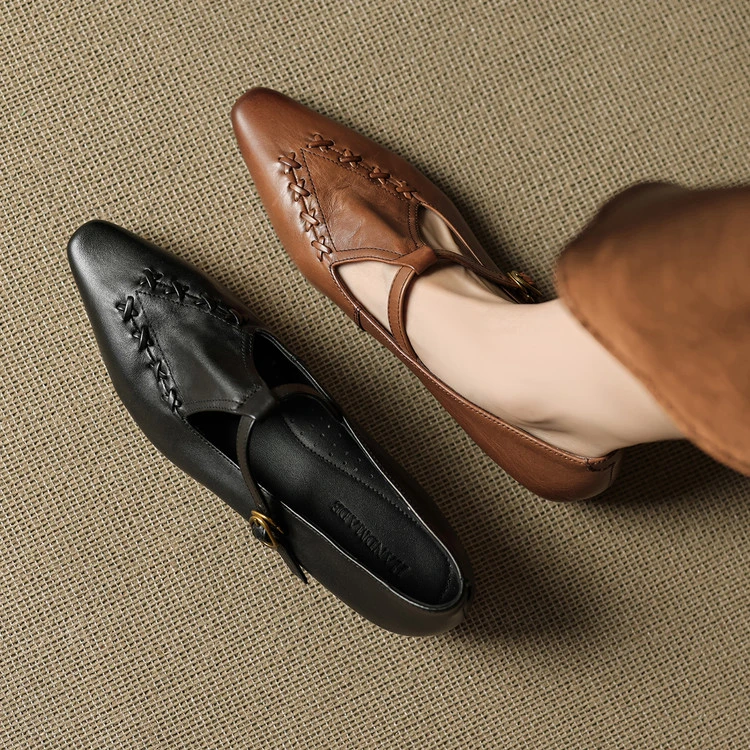 2025年夏季真皮复古小众设计感T字百搭内增高单鞋浅口平底小皮鞋