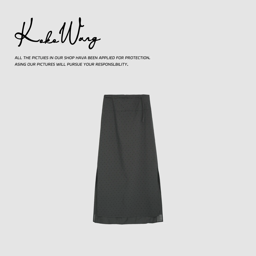 KOKO WANG【有点意思】时尚新款百搭系绳波点显瘦半身裙N5534L28Q41