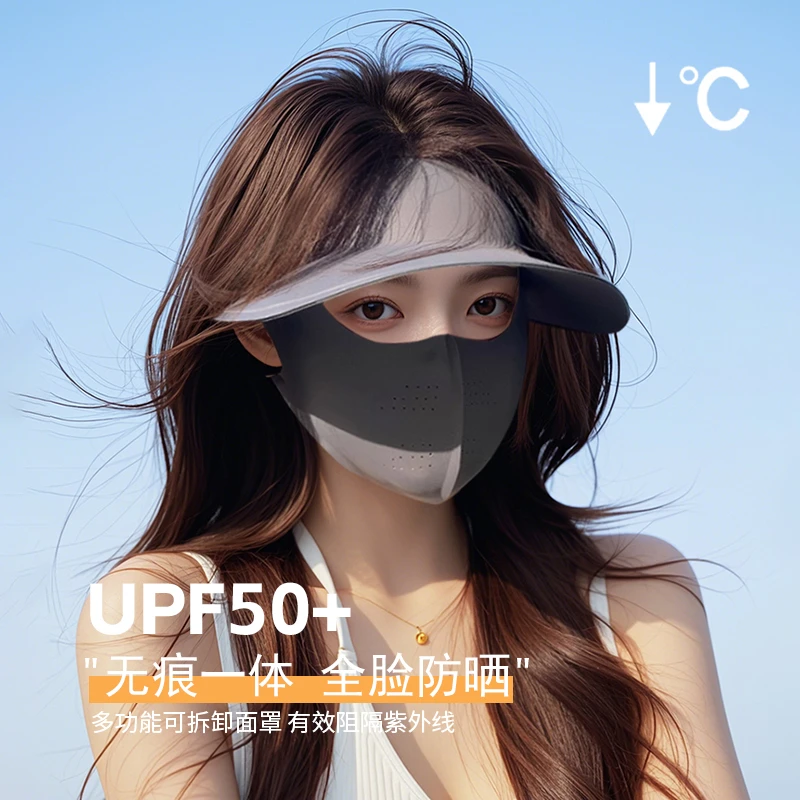 遮全脸防晒面罩女防紫外线冰丝口罩脸基尼遮阳帽子一体高颜值夏季