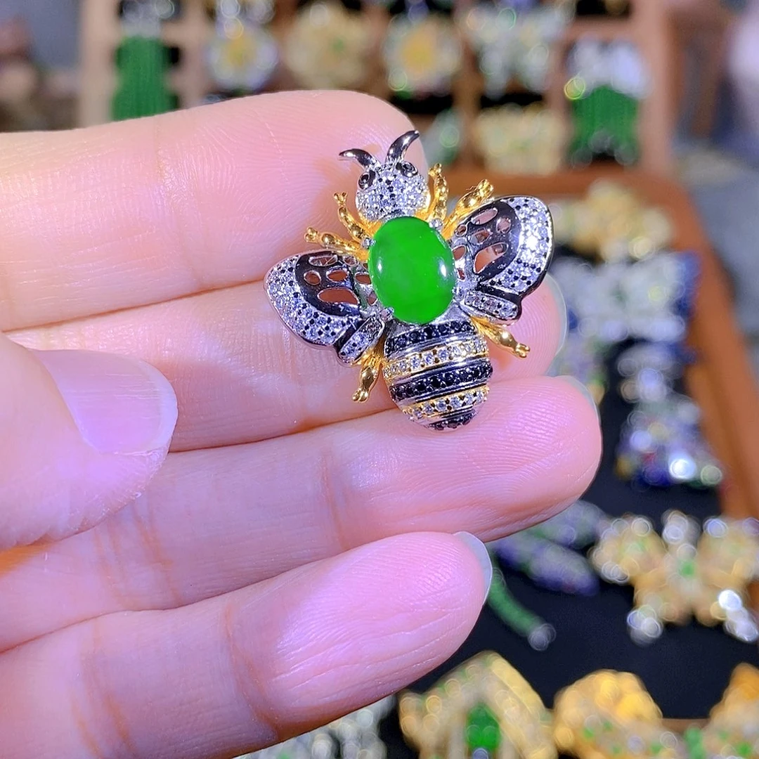 吊坠(不含链)银S925镶嵌翡翠