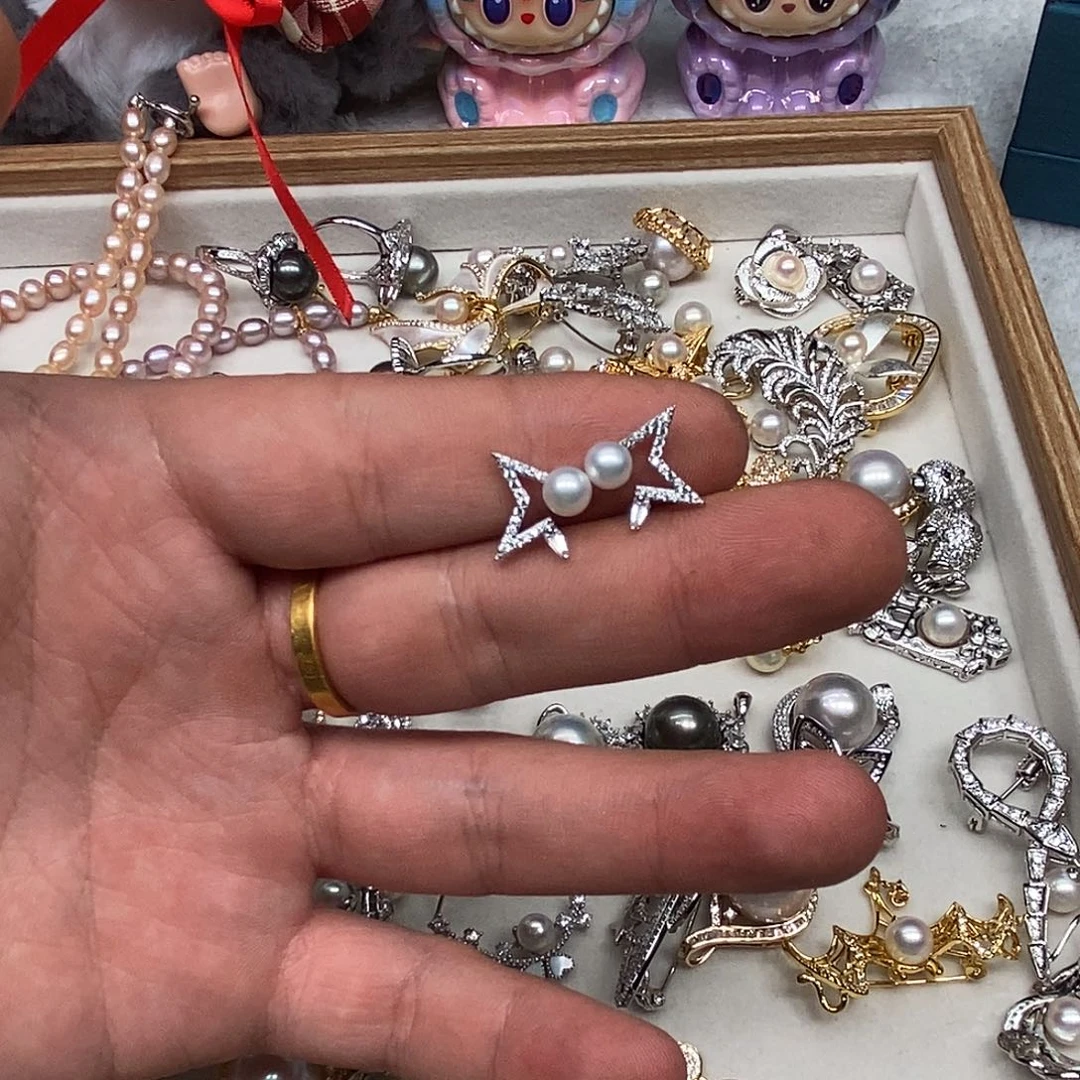 银S925镶嵌海水珍珠耳饰