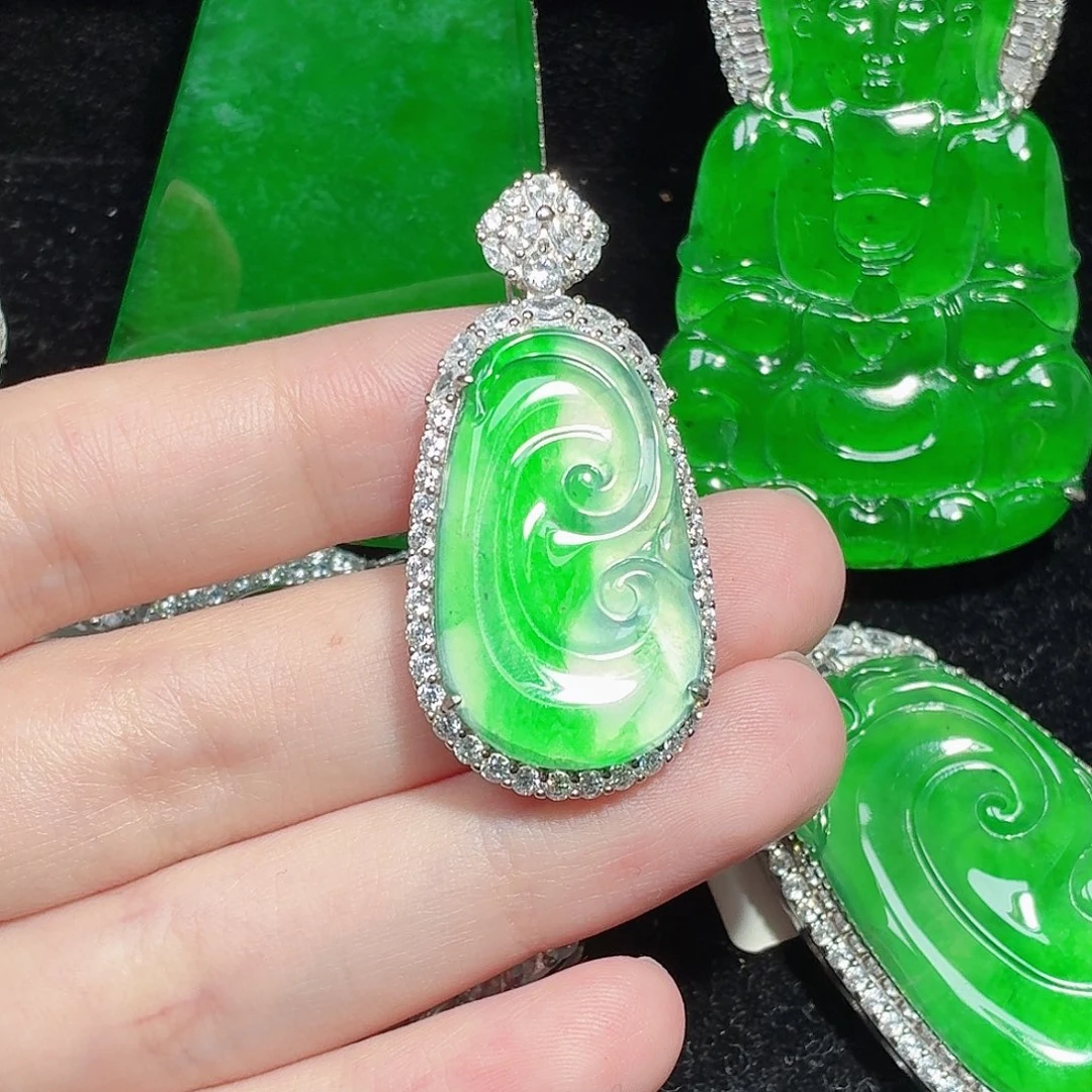 翡翠银S925镶嵌颈饰天然A货翡翠