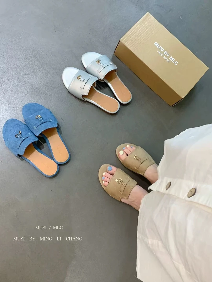 法式平底小香风牛仔布平底一字拖鞋女夏外穿不累脚休闲时髦凉拖鞋