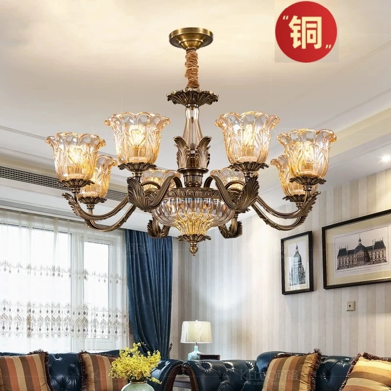 【家大业大】美式复古全铜吊灯法式水晶客厅灯欧式餐厅灯卧室灯具