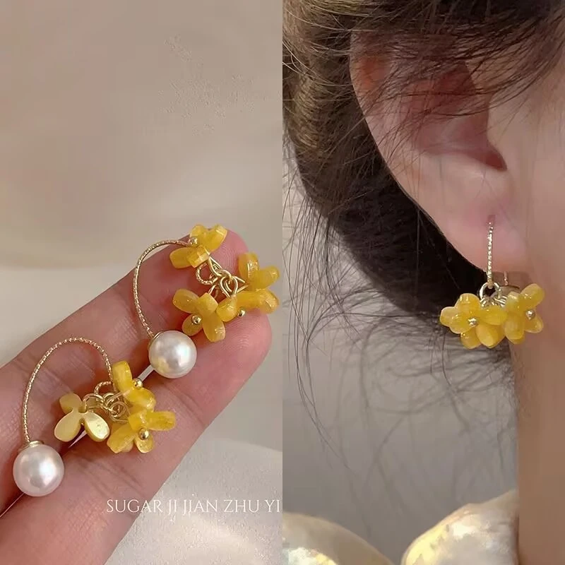 铜合金仿珍珠耳饰 植物花卉复古日韩百搭气质耳环