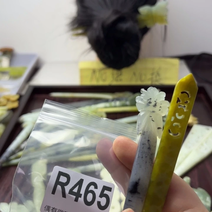 蛇纹石玉发饰合金咿*咿