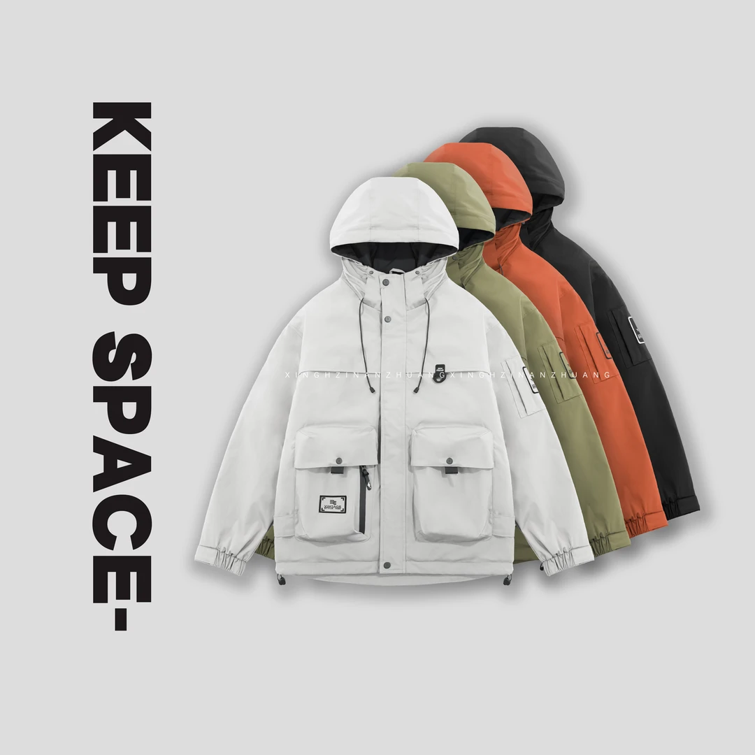 【清仓特惠】三防夹棉连帽派克服外套秋冬冲锋夹克大码24411#0018