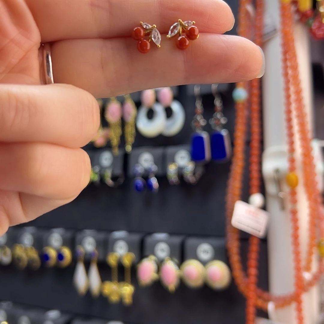 南红玛瑙未镶嵌耳饰通体纯银天然南红樱桃耳钉