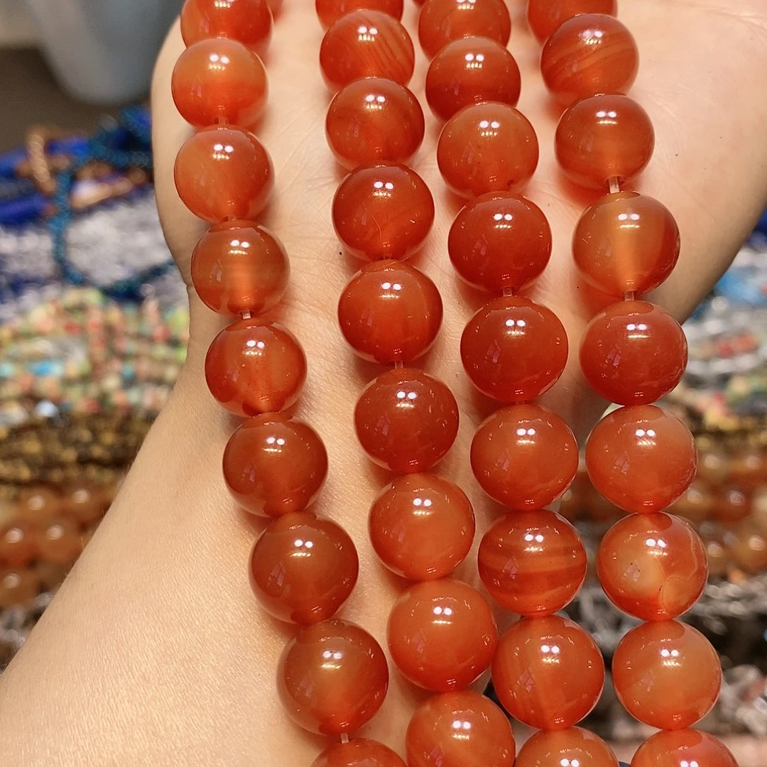 玛瑙/玉髓散珠12mm柿子红玛瑙一条