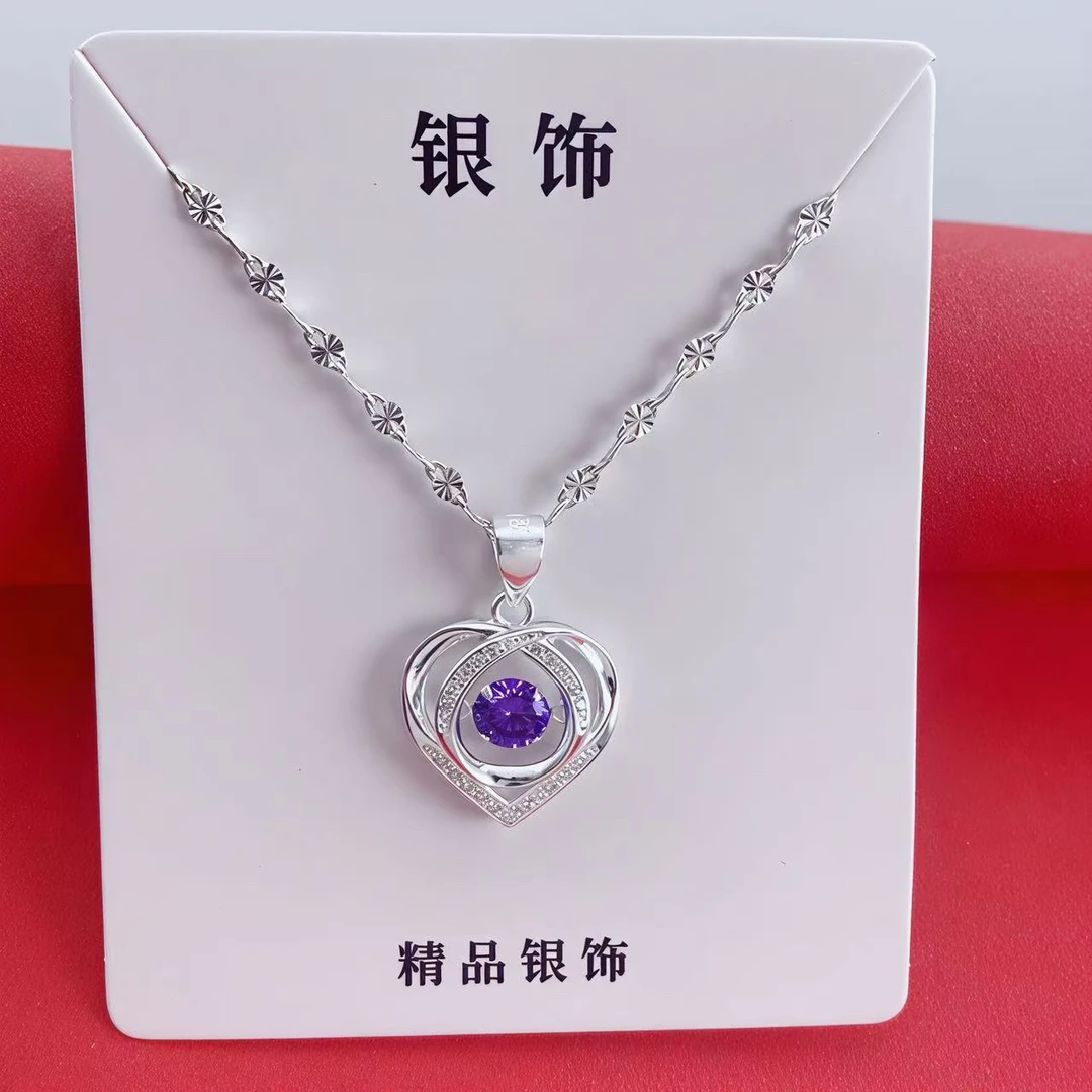坠链均足银 【一套价】足银9999雪花链➕足银灵动紫色爱心吊坠