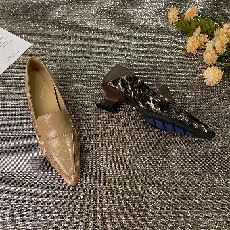 TROWSAGE/马毛+牛皮/4cm/小方头深口单鞋粗跟爆款女鞋25D701