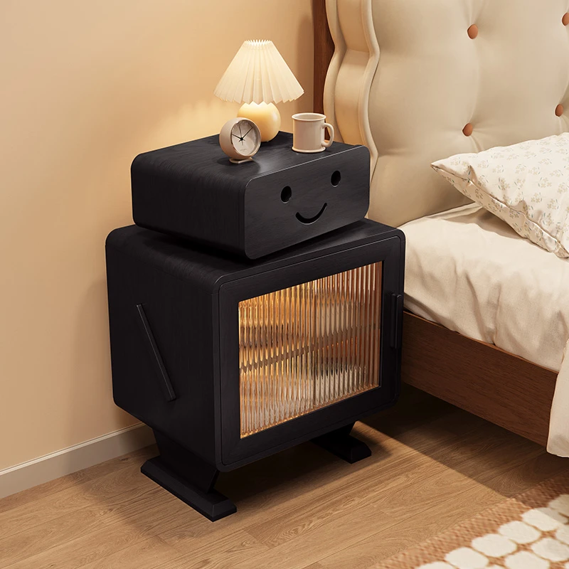 机器人床头柜黑色高柜实木家用卧室置物柜客厅创意边柜儿童床边柜