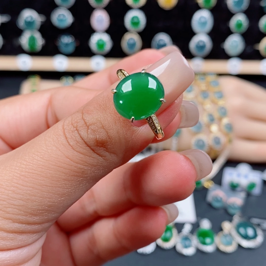 银S925镶嵌戒指翡翠㣻*