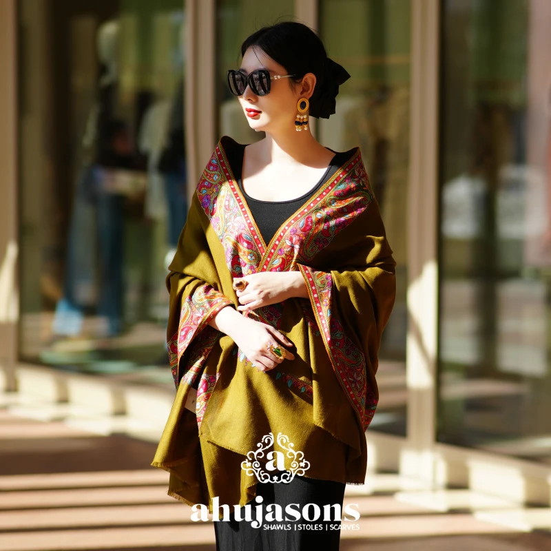 GI认证 克什米尔pashmina披肩围巾宽边绣 100*200 AS01999379