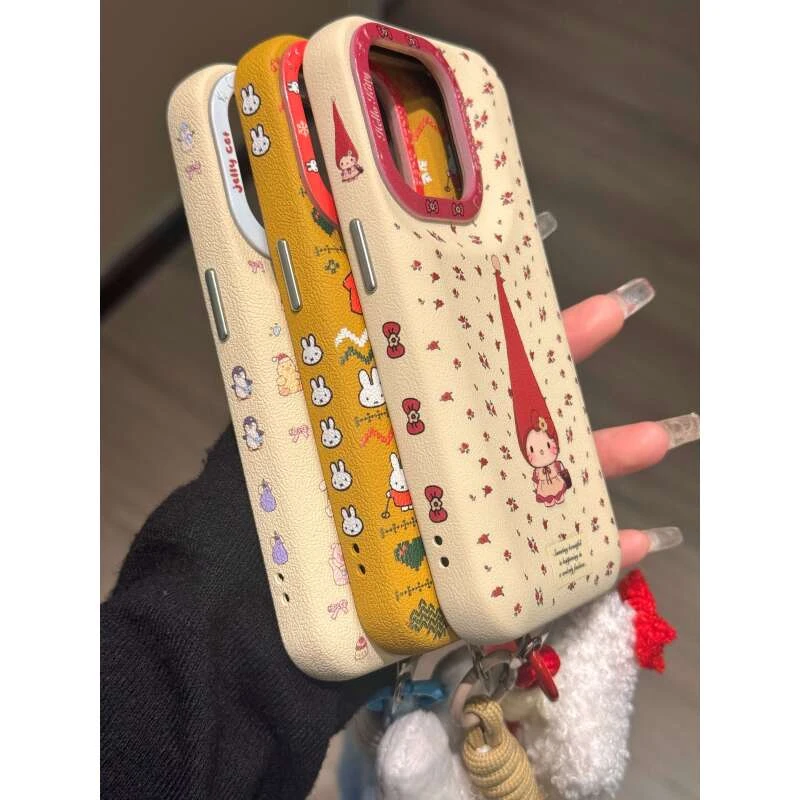 可爱红色碎花猫咪适用ihone16promax苹果15pro手机壳14新款13皮纹