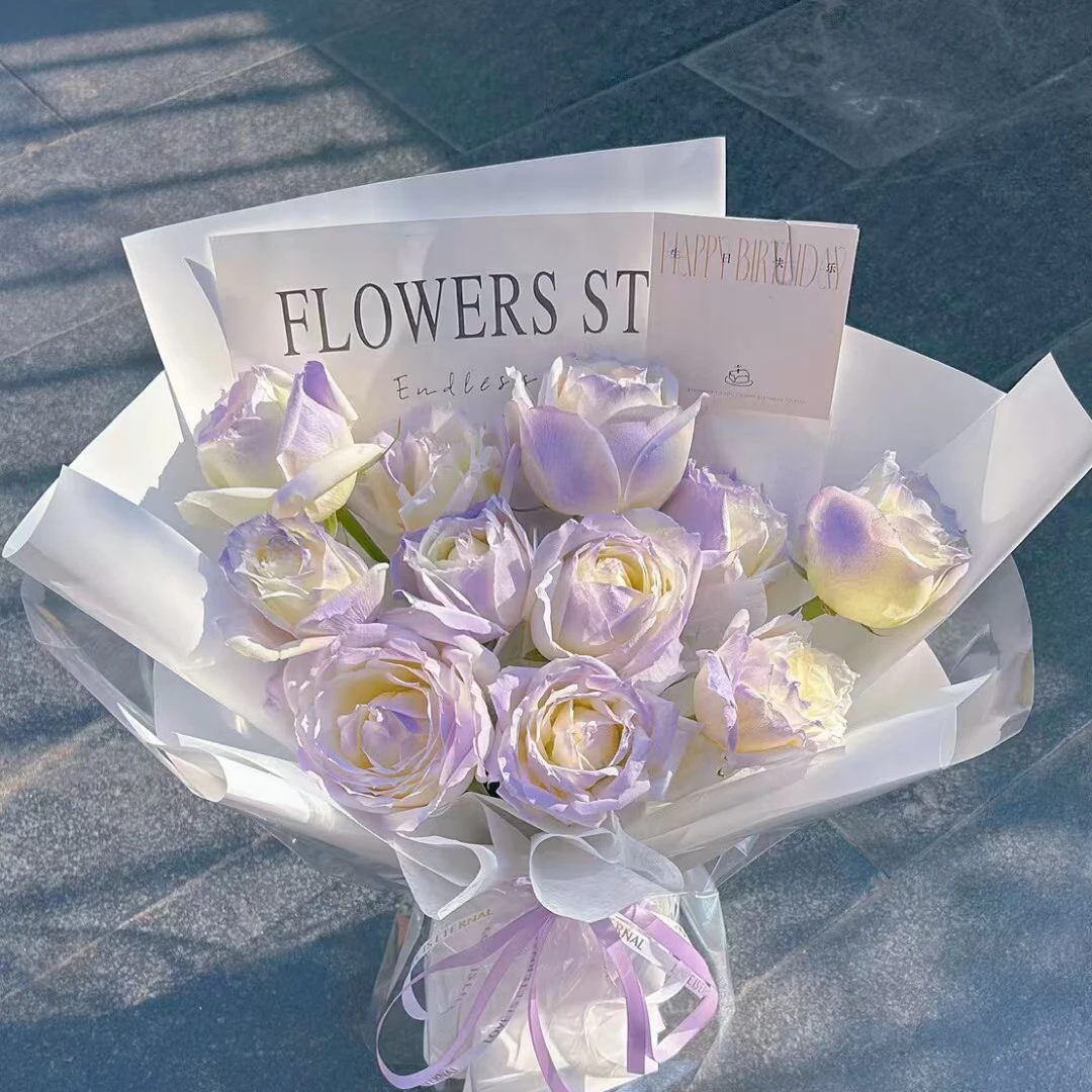 11支薄雾紫白玫瑰鲜花同城配送，女友闺蜜生日礼物