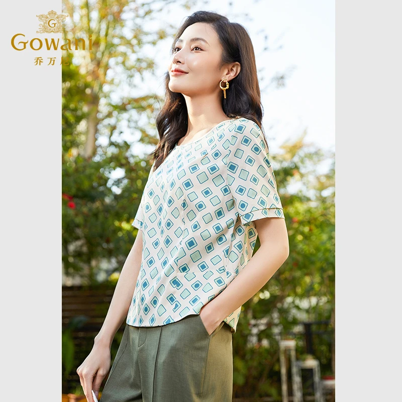 乔万尼真丝衬衫女年新款重磅桑蚕丝高端短袖上衣EF2C308403