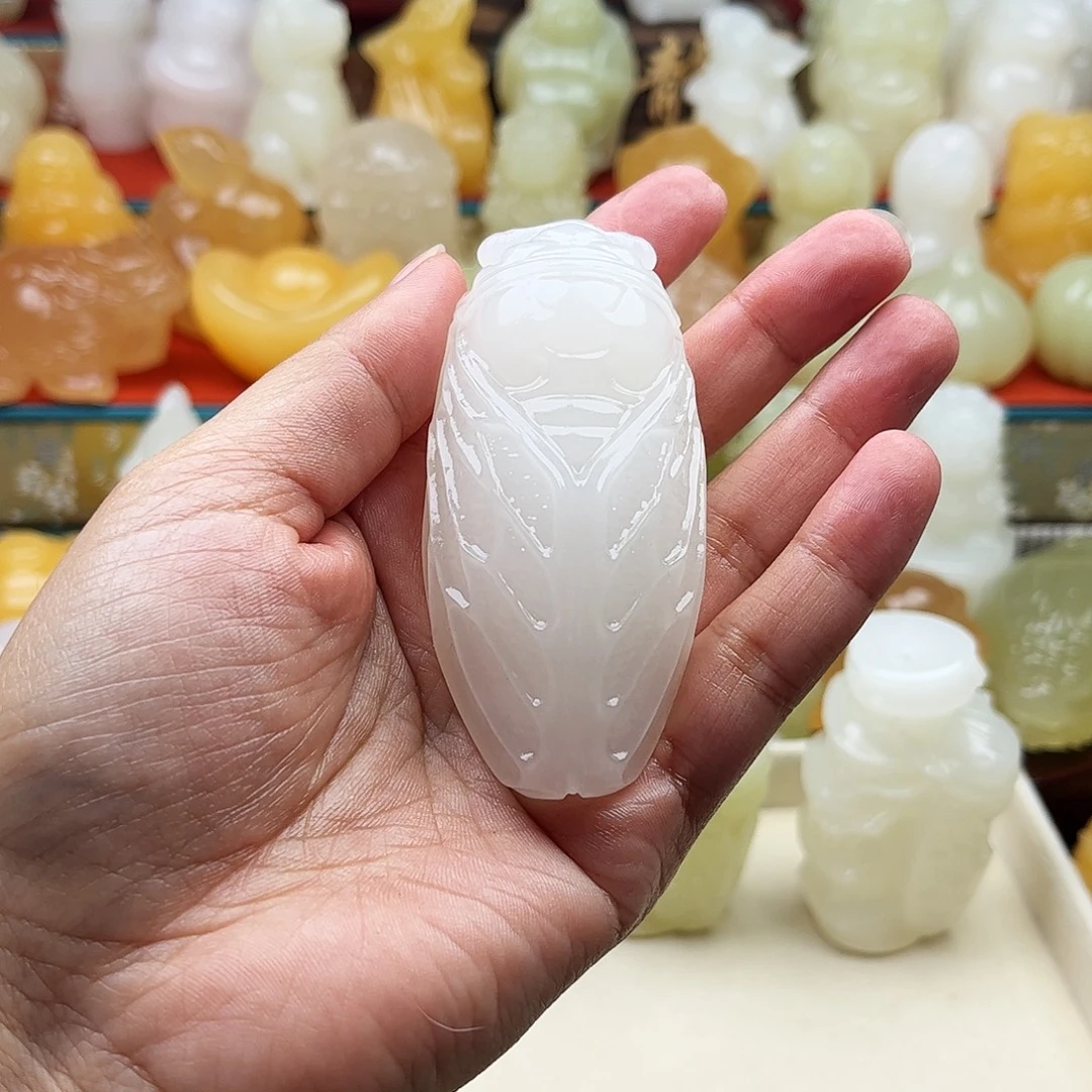 海***机石材蝉蝉手吧摆件