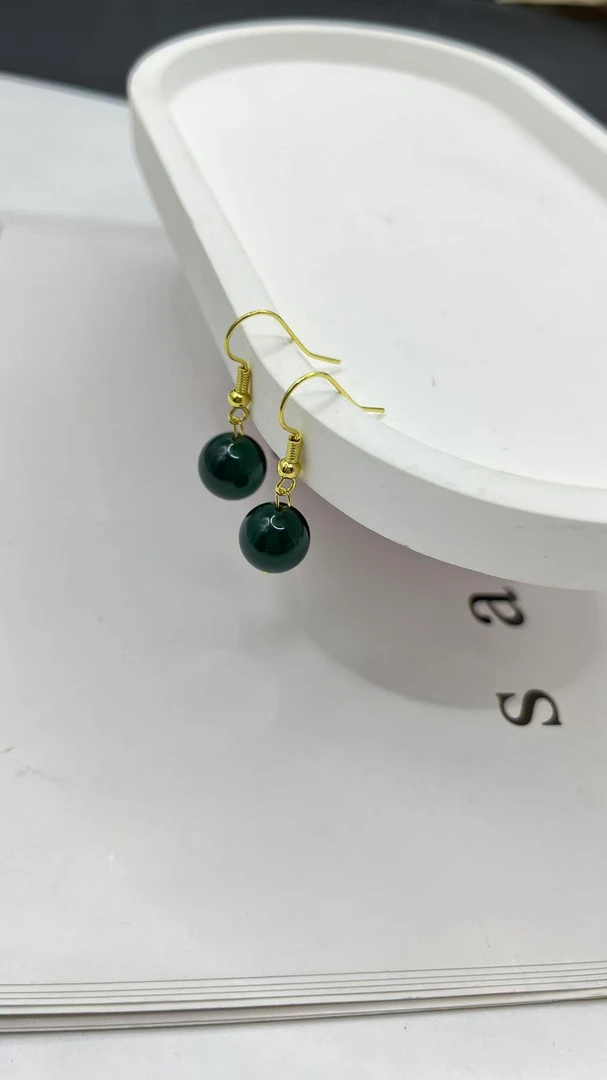 天然玉石 冰透绿单珠耳坠M149多样性发货拍一发一