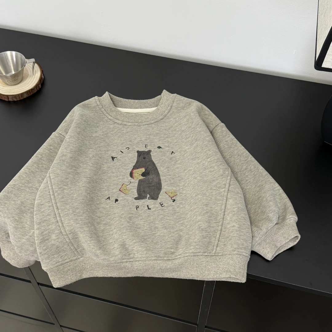 【定制加绒小熊卫衣】男童秋冬上衣2025新款童装儿童加厚打底衫潮