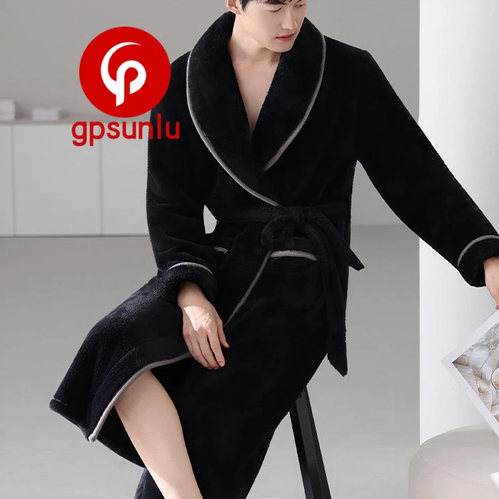 gpsunlu珊瑚绒睡袍男士秋冬季加绒加厚长款加大码新款法兰绒浴袍