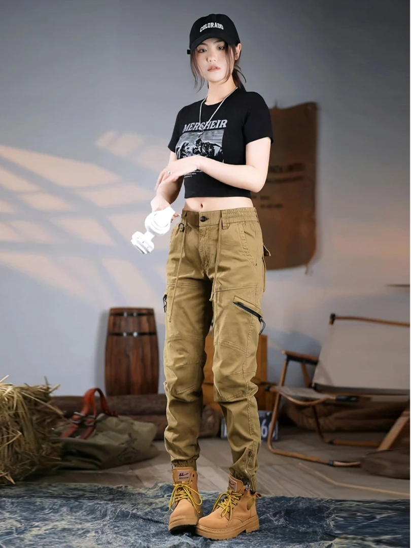 美式工装裤男女春秋户外登山裤子束脚休闲运动百搭弹力多口袋长裤