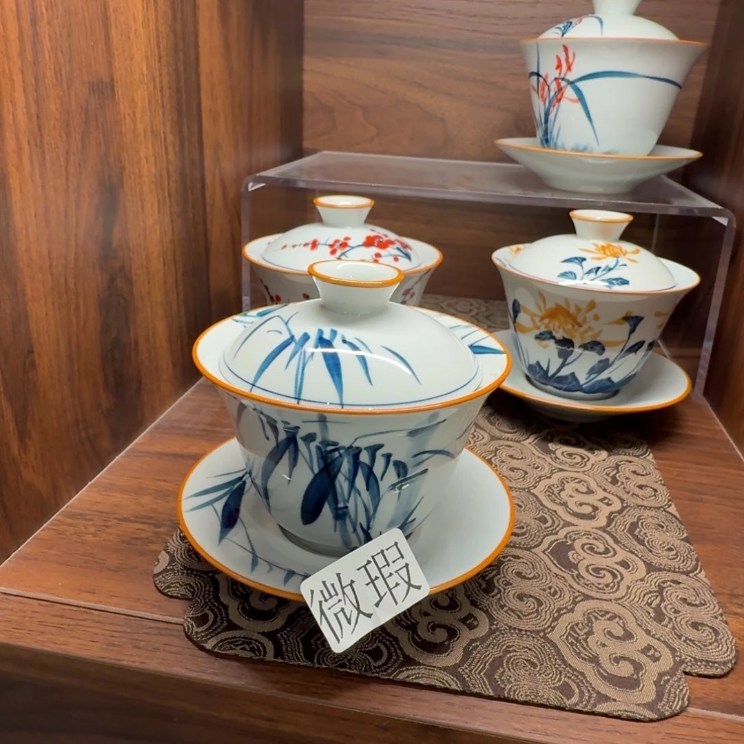 釉下手绘茶具微瑕