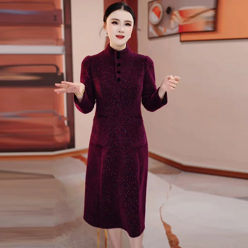 气质立领长袖连衣裙女2025秋季新款中年妈妈装时尚显瘦高级感裙子