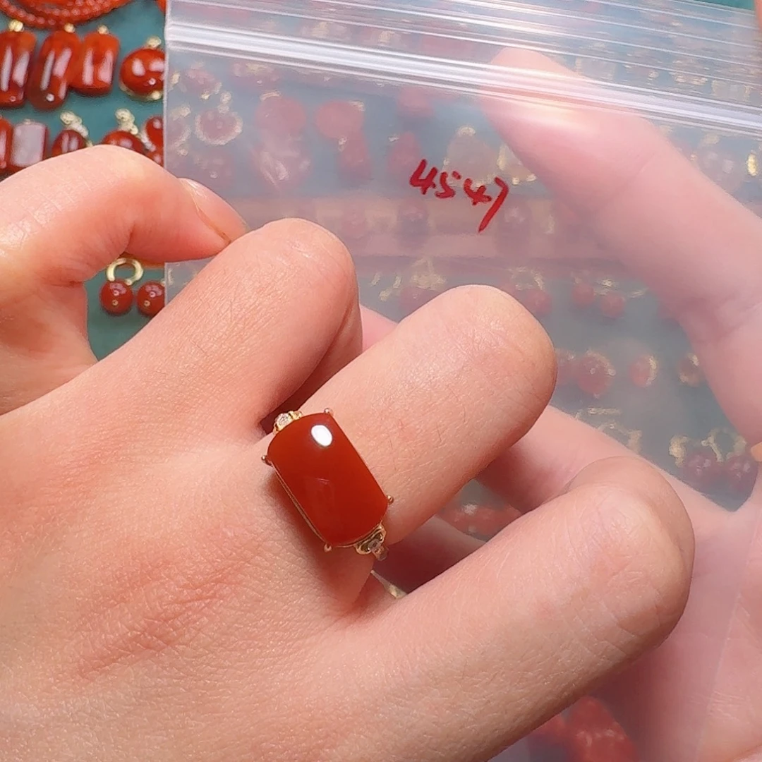 南红玛瑙银S925镶嵌戒指