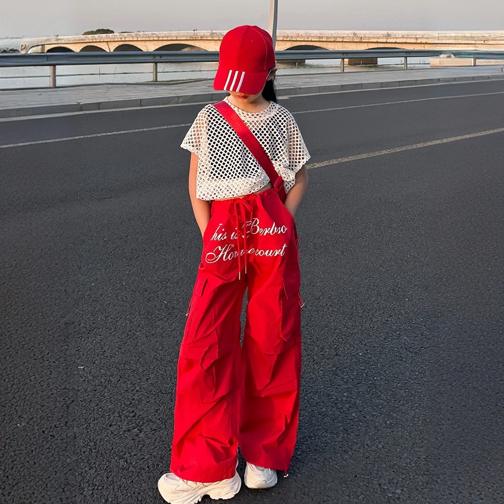 美式复古工装裤儿童爵士上衣大童独特洋气时髦女童装夏装女童套装