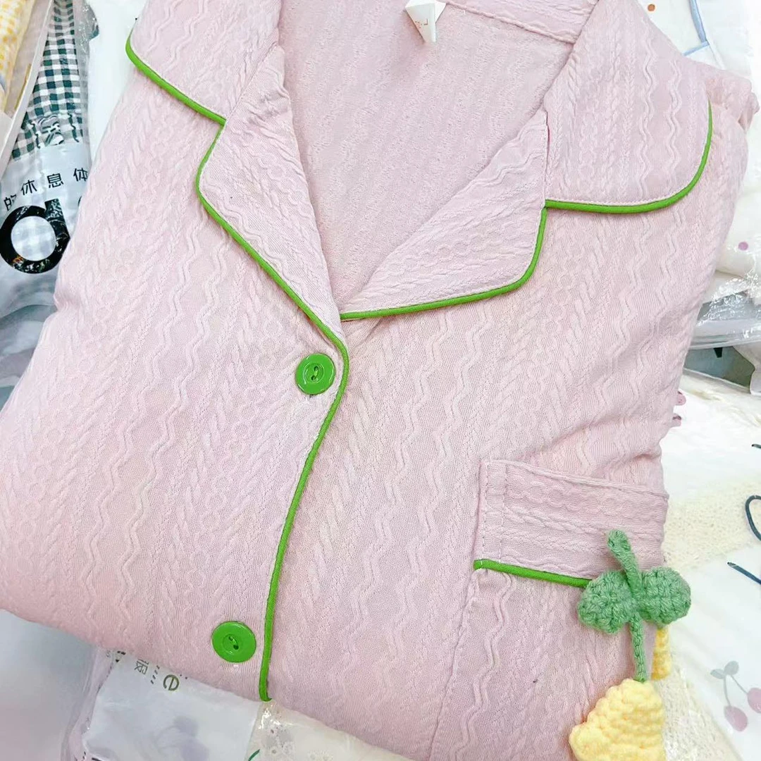 【B102】拉架棉提花秋冬粉色叮当花翻领款精品长袖款+胸垫【开衫款】