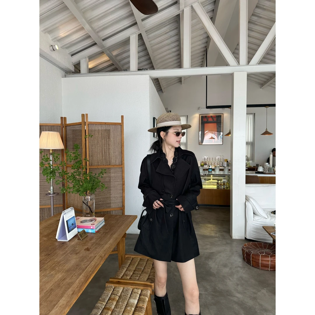 48h【短款丹宁风衣】加长高级感秋款宽松翻领短风衣外套25036